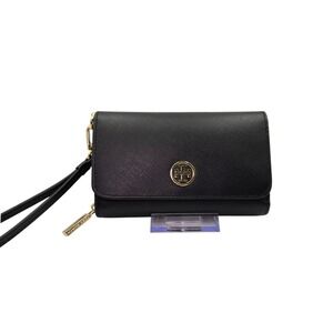 Tory Burch Black Saffiano Leather‎ Britten Wristlet Wallet Convertible Clutch